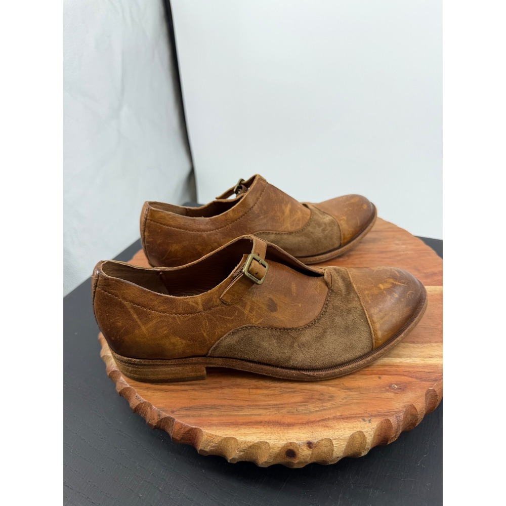 Kork-Ease Niseda Oxford Shoes Womens 7 Brown Leather Suede Buckle Cap Toe Flats - Picture 5 of 9